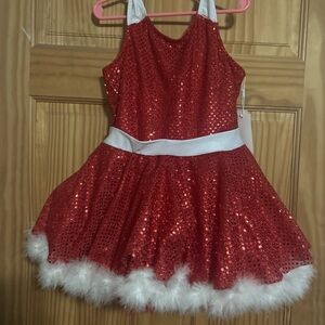 Festive Red Sequin Kids Costume with White Trim